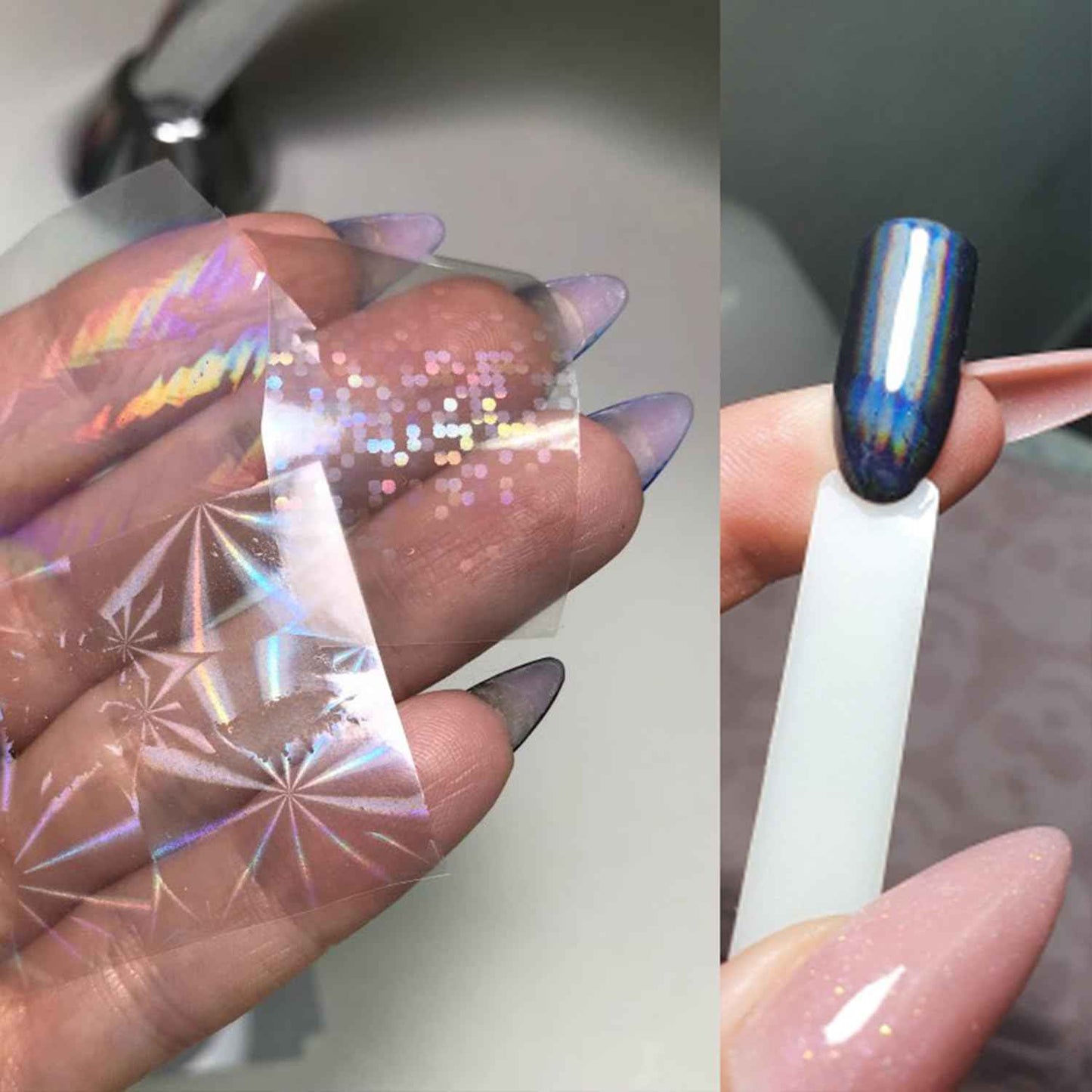 SILPECWEE 2 Boxes Aurora Nail Foil Clear Laser Glass Fragment Nail Transfer Foil for Acrylic Nails Pink Starry Sky Holographic Nail Art Foil Stickers Manicure Design for DIY Nails Decoration