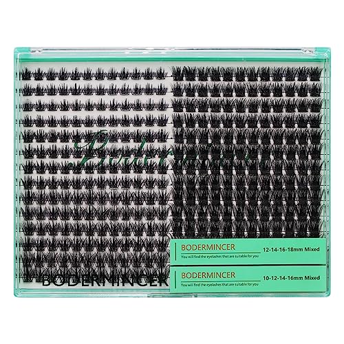 Bodermincer XXXL Tray 336PCS D Curl Cluster Lashes 10-12-14-16mm Mixed Length DIY Eyelashes Extension at Home (M01+M02 Mixed Length D Curl)