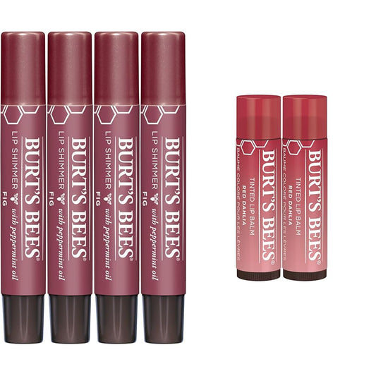 Burt's Bees Shimmer Lip Tint Stocking Stuffers Set, Tinted Lip Balm Stick, Moisturizing for All Day & Lip Tint Balm, Red Dahlia, 2-Pack, Hydrating Shea Butter for a Natural Looking Buildable