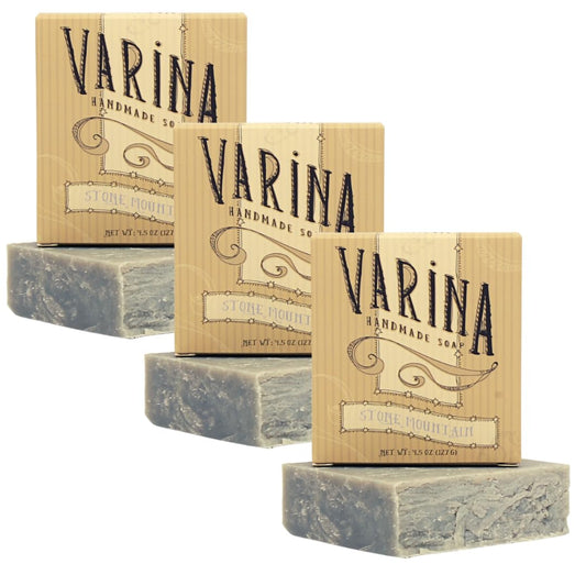 Varina Natural Stone Mountain Bar Soap - Gentle Cleansing for Sensitive Skin, Fresh - 3 Pack