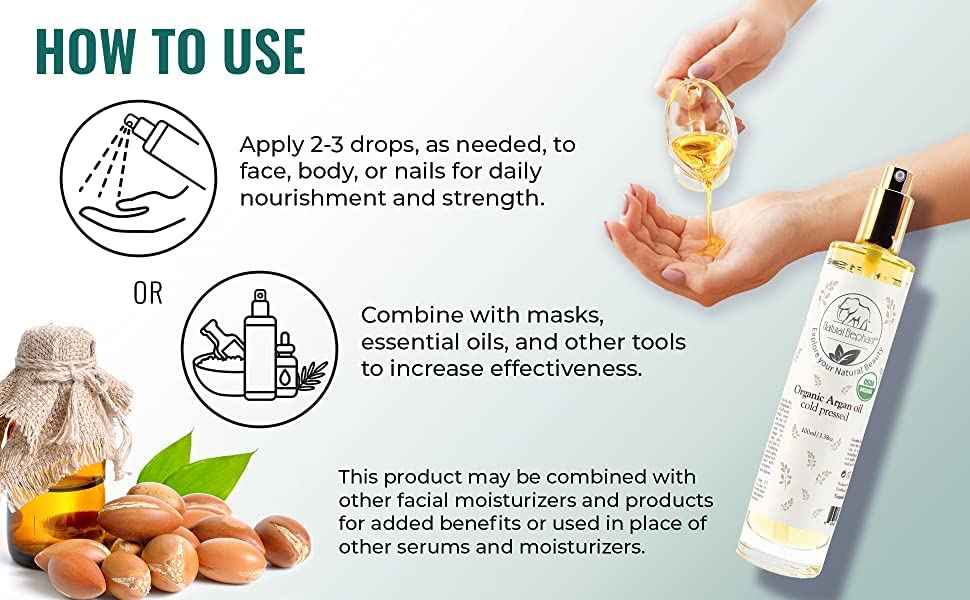 Natural Elephant USDA Certified Organic 100% Pure Argan Oil, Cold-Pressed, 100 ml (3.38 fl oz) - Nourishing & Hydrating for Skin, Hair, and Nails