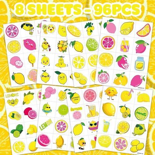 96-Piece Lemon Party Decorations Set with Stickers & Tattoos