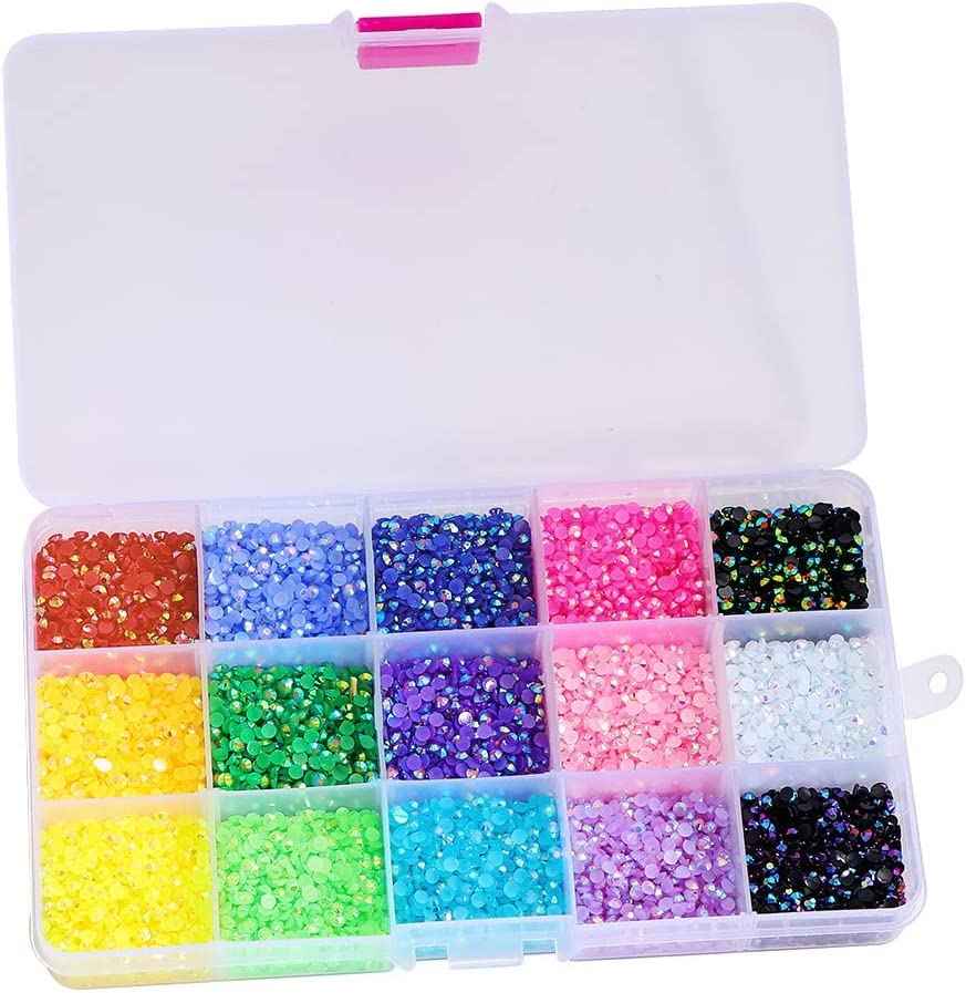 LIUDAMAI 18000pcs (3.4.5mm) 5D Nail Rhinestone DIY Flat Bottom Kit Phone Case Accessories Jelly Flatback AB Jelly Rhinestones Kit AB for Nail Design Charms Gem (4MM9000PC)