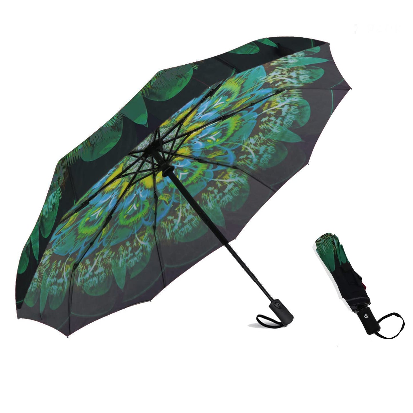 SIEPASA Windproof Travel Compact Umbrella-Automatic Umbrellas for Rain- Folding Umbrella, Travel Umbrella Compact, Small Portable Windproof Umbrellas for Men Women Teenage. (Green Peacock)