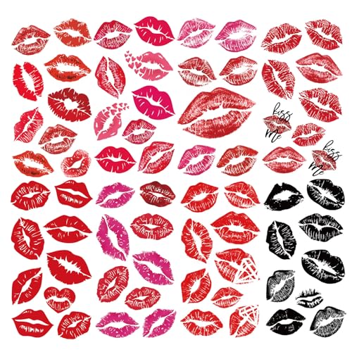 8 Sheets (70PCS) Lip Kiss Temporary Tattoos Stickers Valentines Day Theme Hot Pink Red Halloween Birthday Party Decoration Supplies Favors for Women Girls