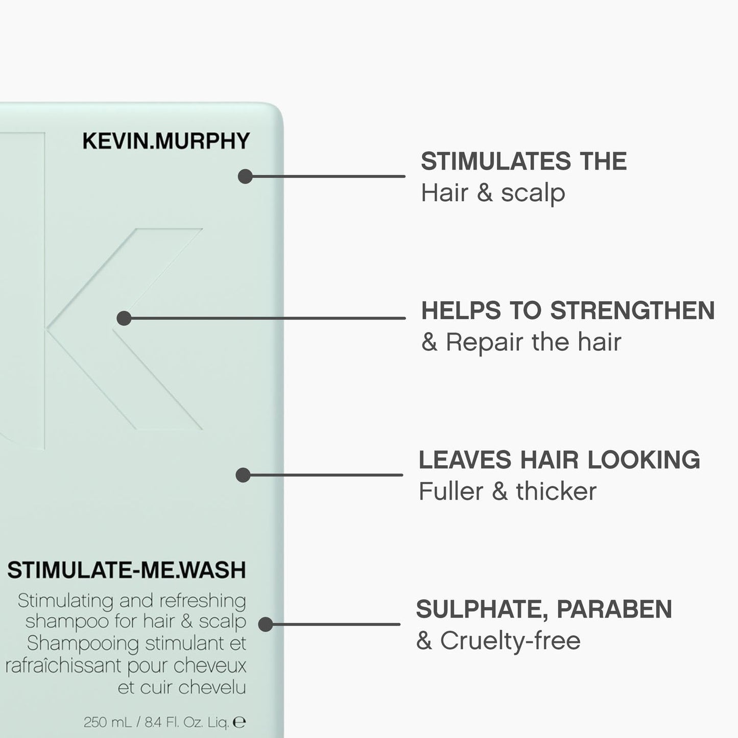 KEVIN.MURPHY STIMULATE-ME.WASH - Clarifying Shampoo for Hair & Scalp - For All Types - Stimulates Hair - Strengthening - Cruelty Free Shampoo - 250 mL / 8.4 fl oz