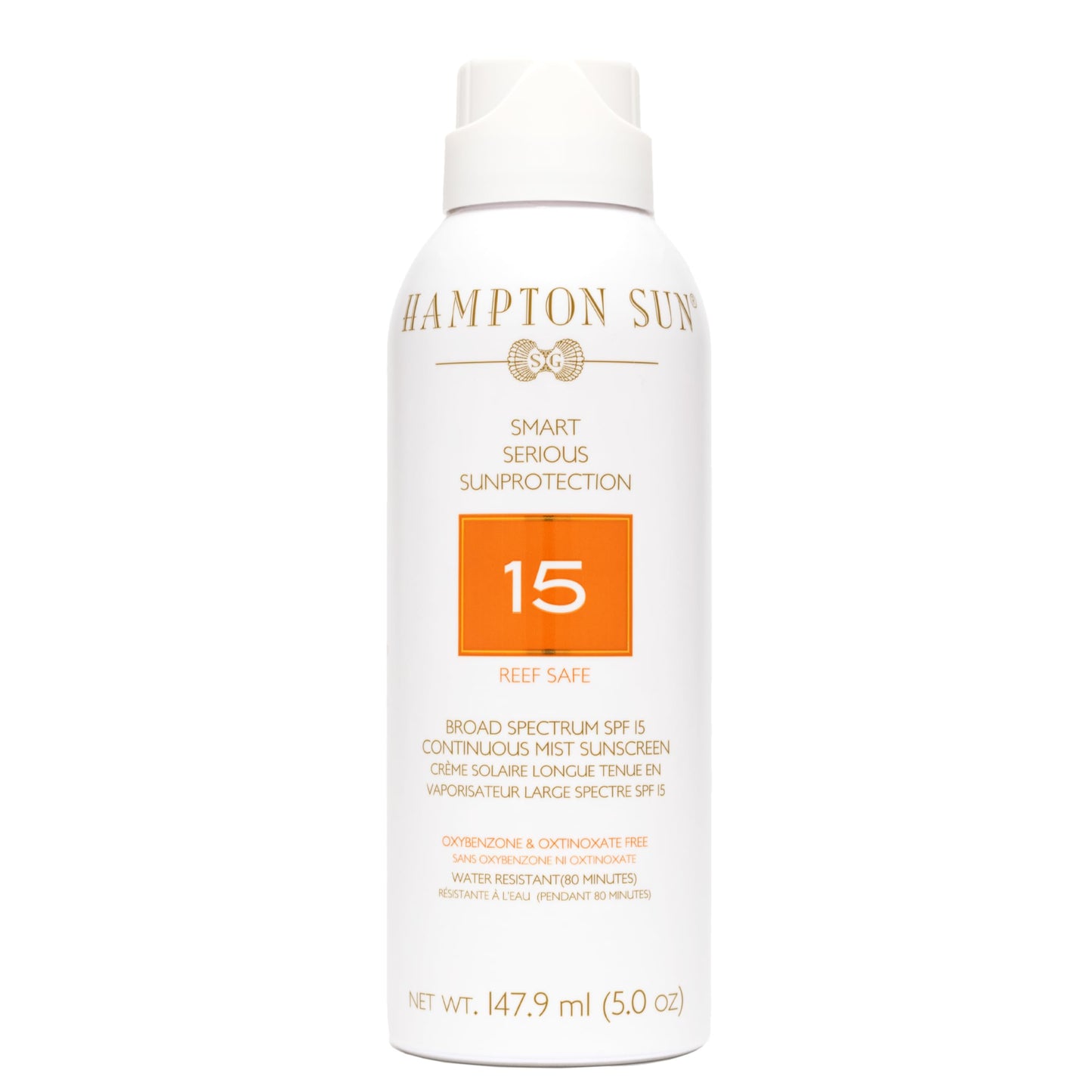 Hampton Sun SPF 15 Continuous Mist Sunscreen, Broad Spectrum UVA/UVB | Advanced Water + Sweat Resistance, Antioxidant-Rich Vitamin E + Aloe for Hydrated, Radiant Skin, Glowy Finish and Oil-Free.