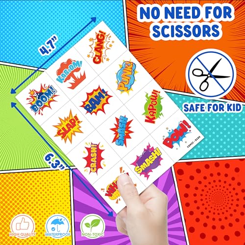96 PCS Comic Temporary Tattoos for Kids Party Favors