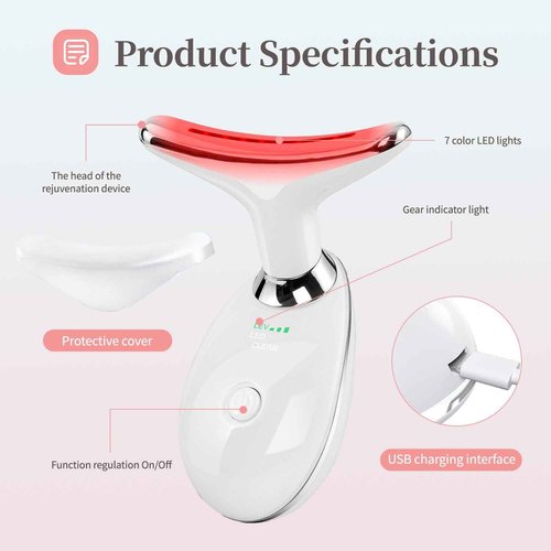 Red-Light-Therapy-for-Face and Neck, Face 𝖲 culpting Wand with 7 Color, Anti 𝖶rinkles Facial Massager for Face and Neck Tool for Skin Care (White)