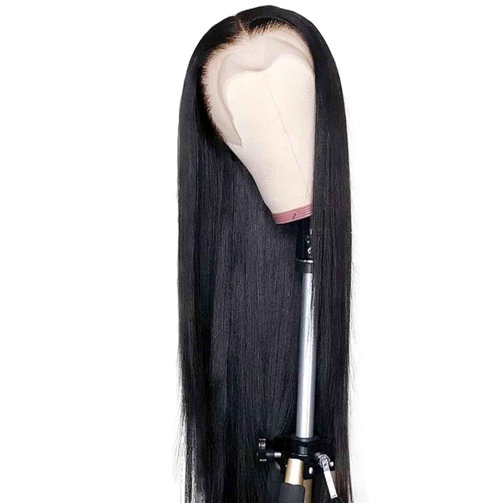TaBeWay Black Straight Synthetic Lace Front Wig with Adjustable Straps, 24 Inches, Heat Resistant up to 160 Degrees Centigrade