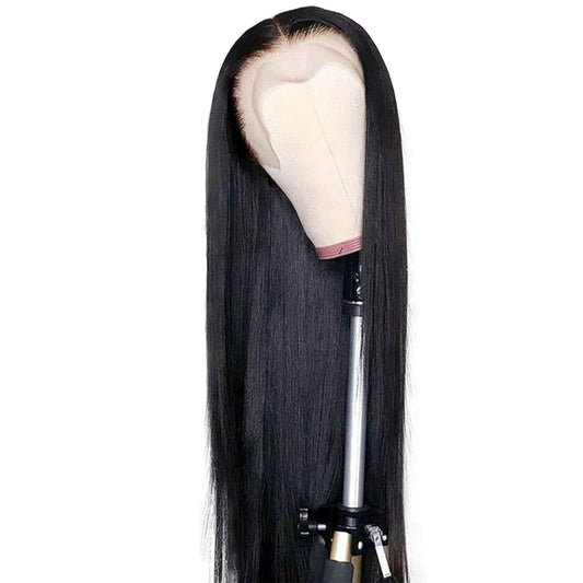 TaBeWay Black Straight Synthetic Lace Front Wig with Adjustable Straps, 24 Inches, Heat Resistant up to 160 Degrees Centigrade