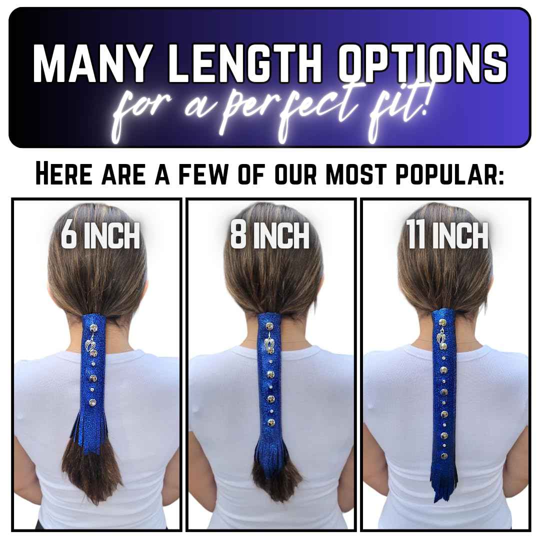 COBALT BLUE Glitter 6" inch Leather Hair Wrap | Motorcycle Helmet Ponytail Sleeve Hair Protector & Frizz Saver | Lady Rider Biker Gear Hair Tie Accessory w/Fringe Crystals Made in USA (6 inch)