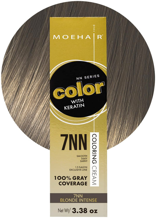 MOEHAIR 7NN Permanent Hair Color (Blonde Intense) | Hair Color for 100% Gray Coverage | Infused with Keratin | Adds Shines & Smoothens Hair | Non-Drippy | Double Pigmented (3.38 Fl. Oz)