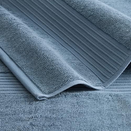 Town & Country Everyday 4-Piece Solid Dobby Border Washcloth Set, 13x13-Inch, 100% Cotton, Plush & Absorbent 650GSM, Blue