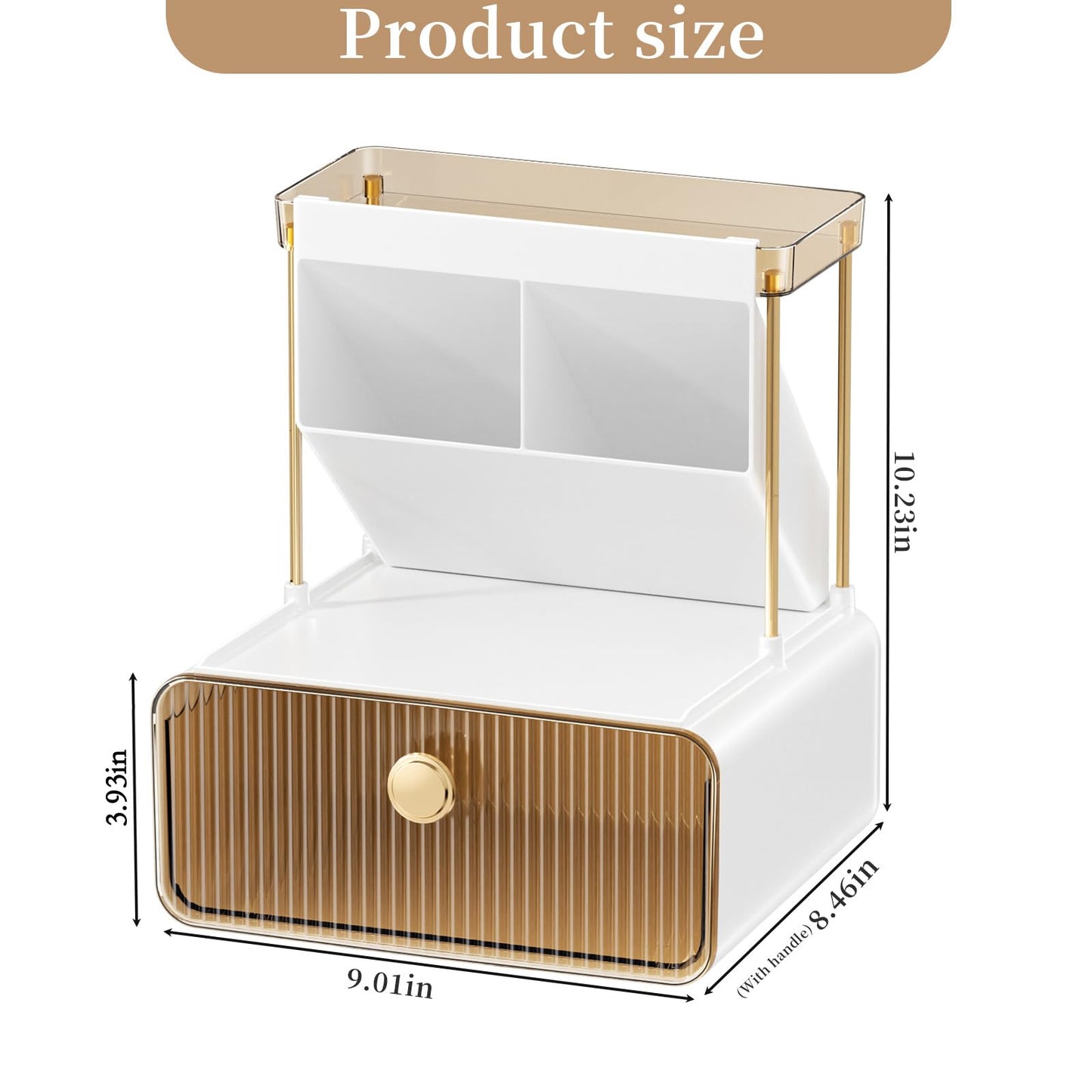 Anlynwooh Makeup Organizer with Drawer, Bathroom Organizers and Storage，Makeup Brush Holder,Lipstick and Perfume Organizer,Cosmetic and Vanity Organizer,Desk Organizer (AMBER)