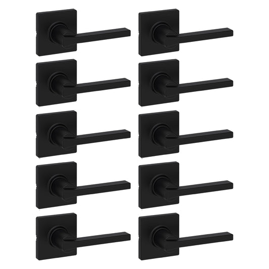 Kwikset Casey Interior Passage Door Handle 10 Pack, Lever for Closet and Hallway Doors, Reversible Non-Locking Handle Lever, Matte Black, with Microban Protection