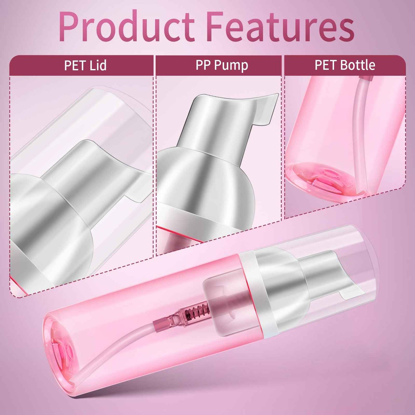 2 Pack Travel Foam Pump Bottle 60 ml/2 oz Small Size Foam Spray Bottle & Pump Bottle Dispenser for Face Wash, Lash Shampoo, Skin Care - Clear Plastic Mini Empty Refillable Containers （Pink and Green）