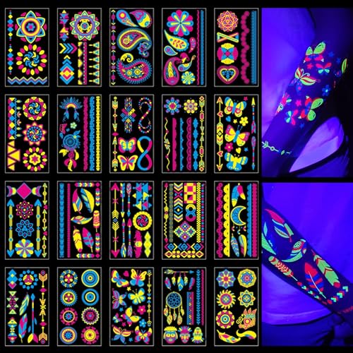 Glow in the Dark UV Temporary Tattoos - 160+ Neon Designs