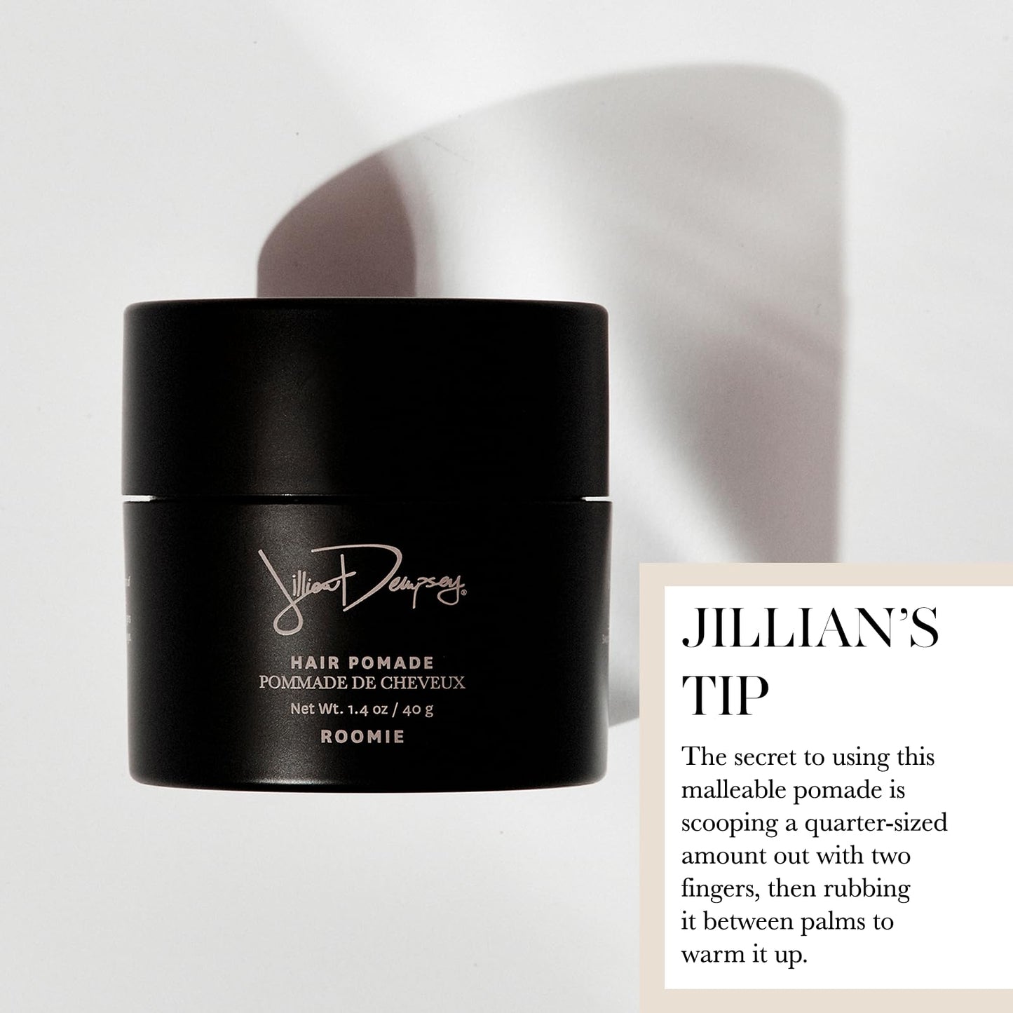 Jillian Dempsey Roomie Hair Pomade: Hair Styling Wax for Men & Women, Pomade for Definition, Texture and Hold, Solid Wax That Melts Into a Soft Pomade I Vegan, Clean Beauty