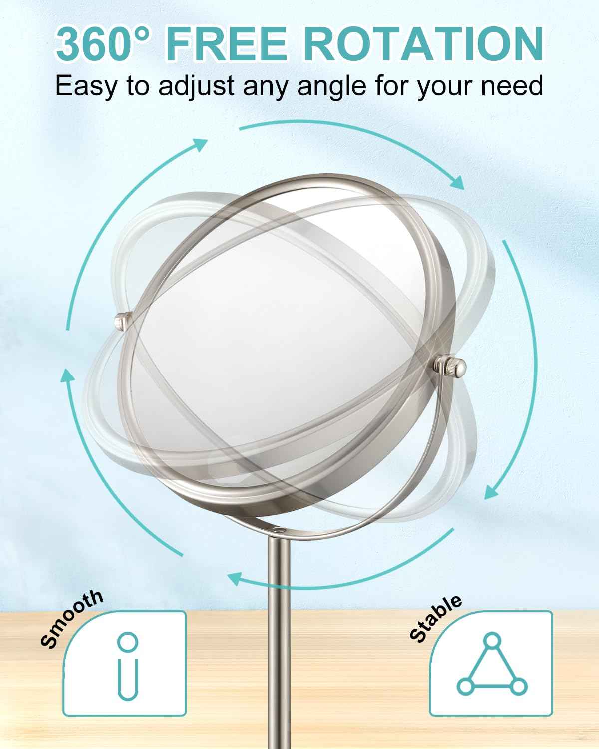 ALHAKIN 1X/15X Magnifying Makeup Mirror, Double Sided Mirror with Stand, Tabletop Desk Mirror 360°Rotation for Bathroom, Nickel