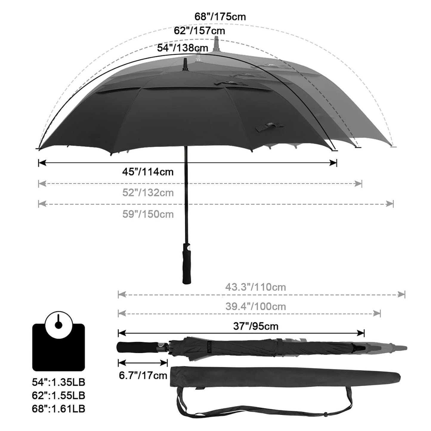 G4Free 68 Inch Automatic Open Golf Umbrella Extra Large Oversize Double Canopy Vented Windproof Waterproof Stick Umbrellas(Black)