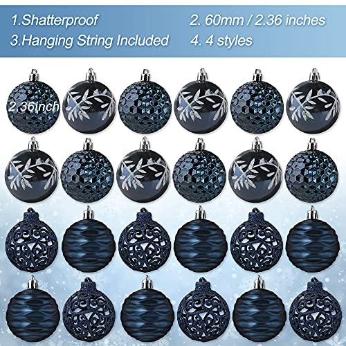 PIIDUOO Shatterproof Christmas Tree Ornaments Navy Blue Plastic Christmas Balls Ornament Bulk for Xmas Tree Decorations, 2.36 inches 24pcs