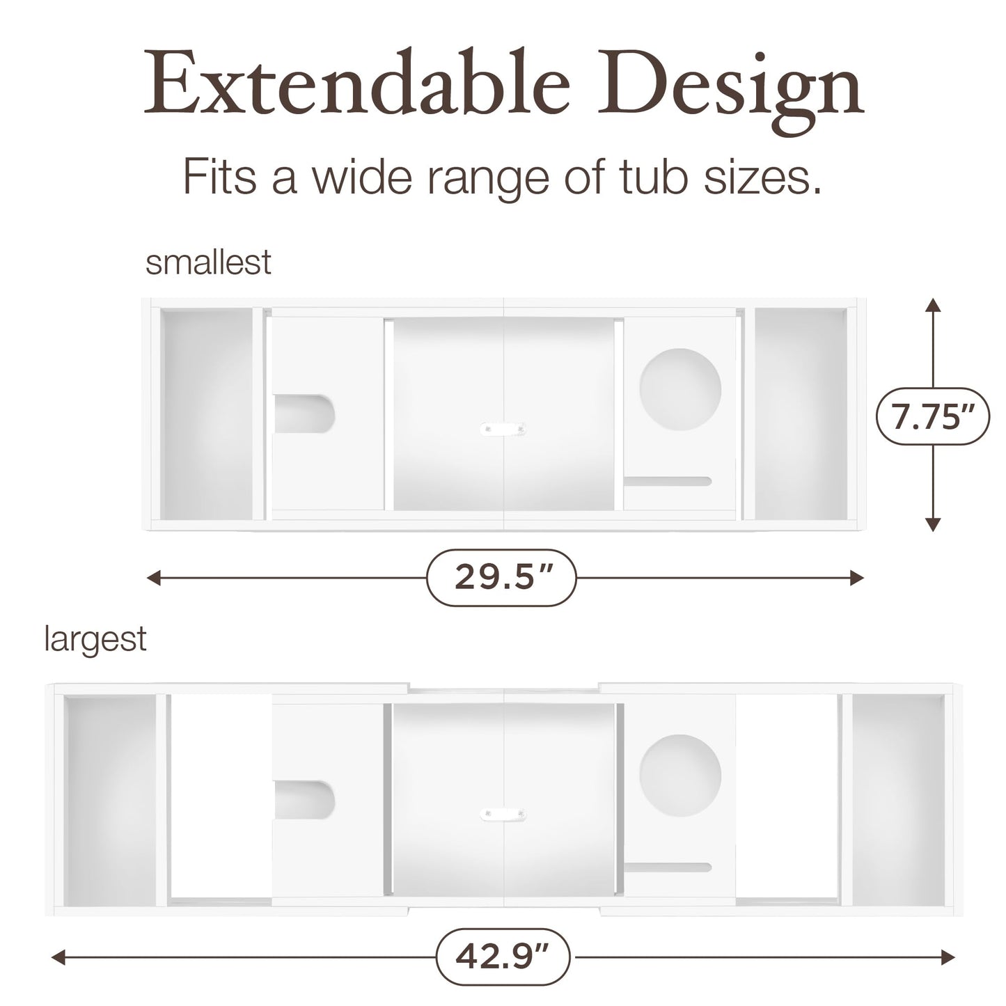 Wooden Bathtub Tray - Foldable & Expandable Bamboo Bath Tray for Tub with Wine Holder, Book & Tablet Stand - Bath Caddy Tray for Bathtub, Spa Bath Accessories, Tub Tray Table, (White)