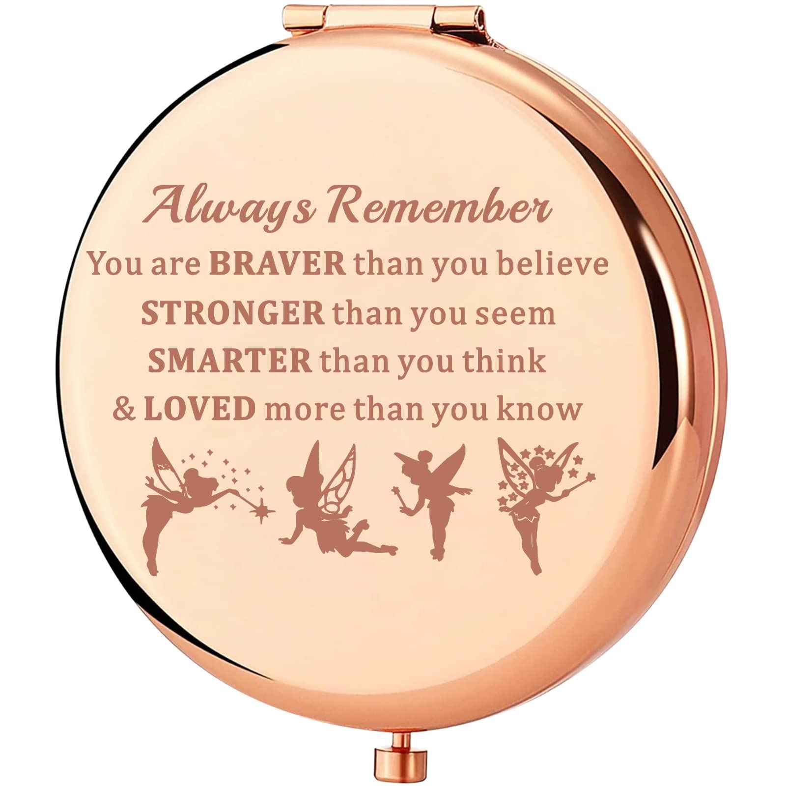 KEYCHIN Fairy Tale Pocket Mirror Fairy Pixie Cartoon Fans Gifts You are Braver Stronger Smarter Than You Think Compact Makeup Mirror for Women Girls Teenagers (Fairy Tale Mirror-RG)