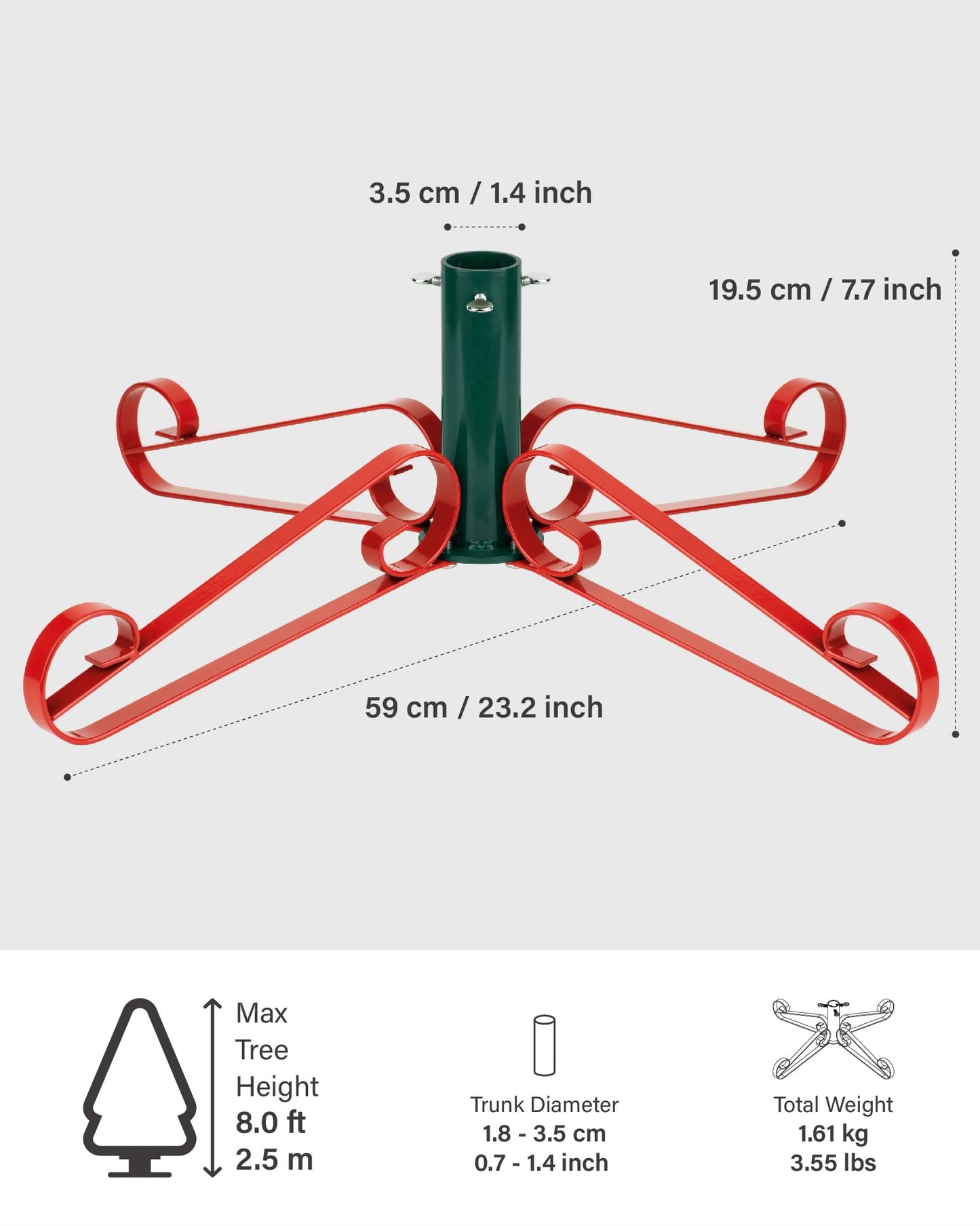 Christmas Tree Stand for Artificial Trees 4 to 8 Foot Christmas Fake Tree Holder for Green & Red Indoor Outdoor Party Christmas Tree Ornaments Fits Up to 1.4" Xmas Tree Trunks