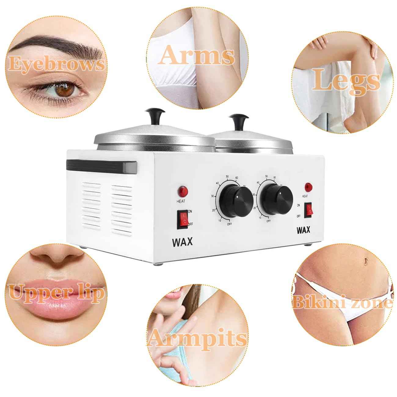 Wax Warmer Double Pot, Professional Electric Heater for Facial, Body, Spa, and Salon, 1.2L Dual Adjustable Temperature with 100 Wooden Craft Sticks, Hair Removal