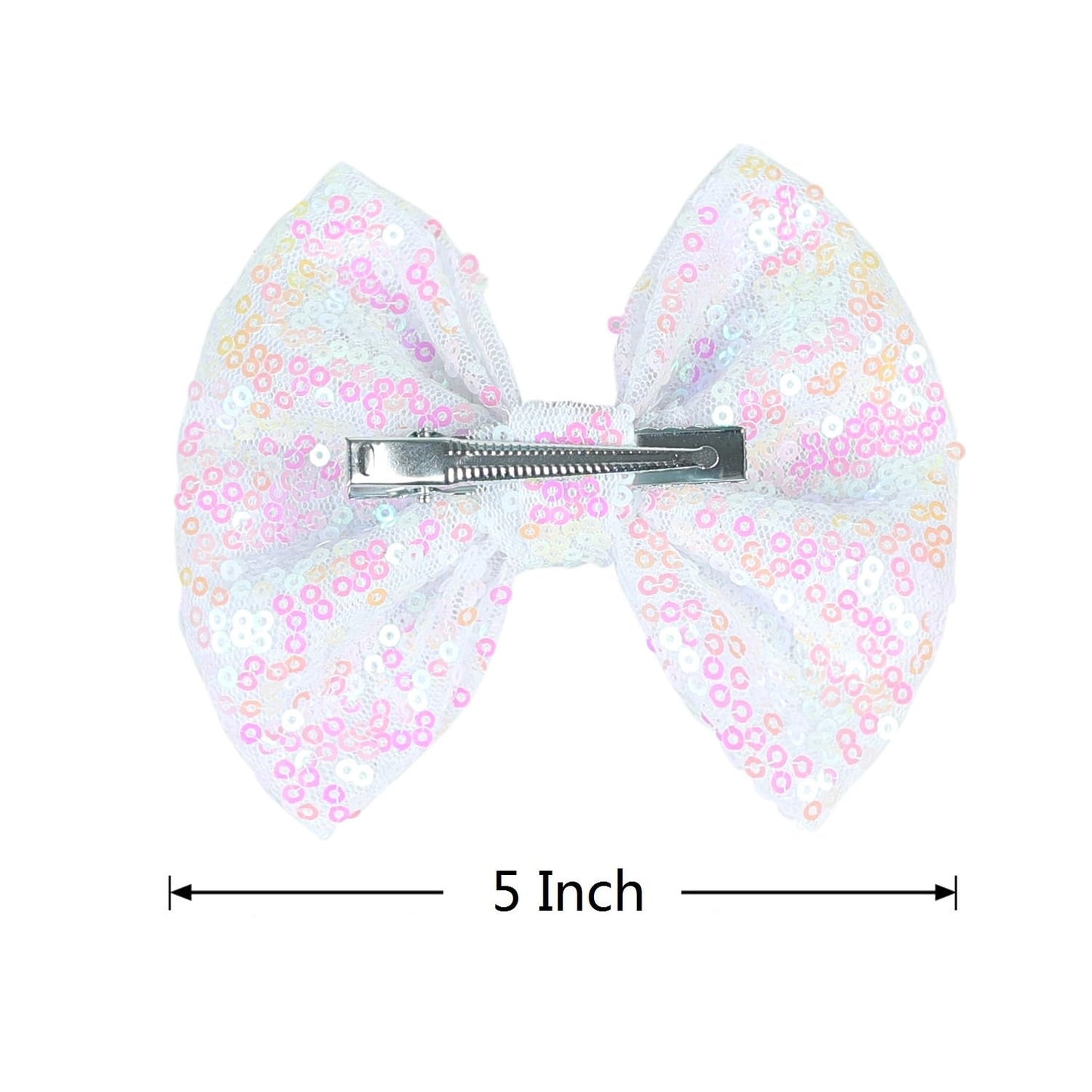 Love Fairy Glitter Bow Hairpin - A sparkling sequin bow tie hair clip, 5 inches, perfect for girls, teens, and women (White)