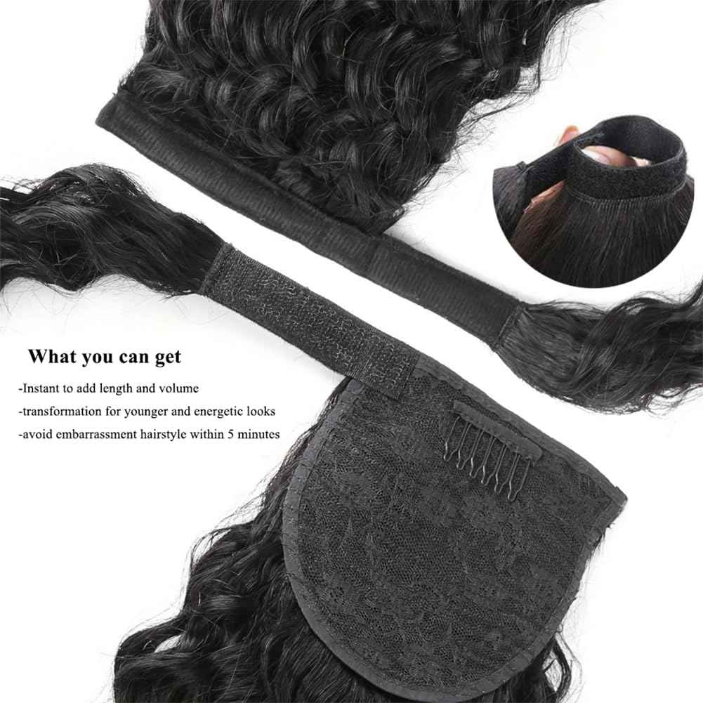 Kiss darling LASHES Kinkys Coily Human Hair Ponytail Extensions, Black Ponytail Extension Short Afro Curly Wrap Around Pony Tail Hairpiece for Women 12inch 100g,Natural Black 1b