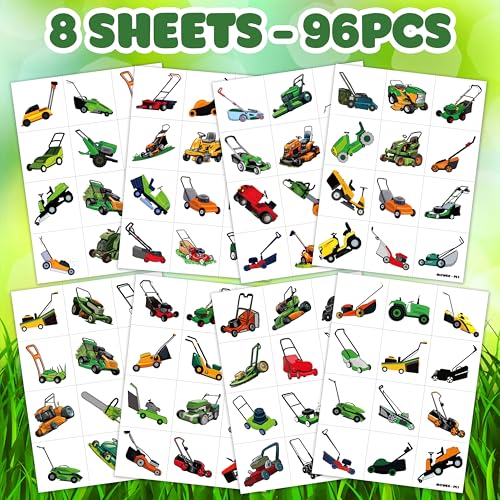 96 PCS Lawn Mower Temporary Tattoos for Kids Birthday Party