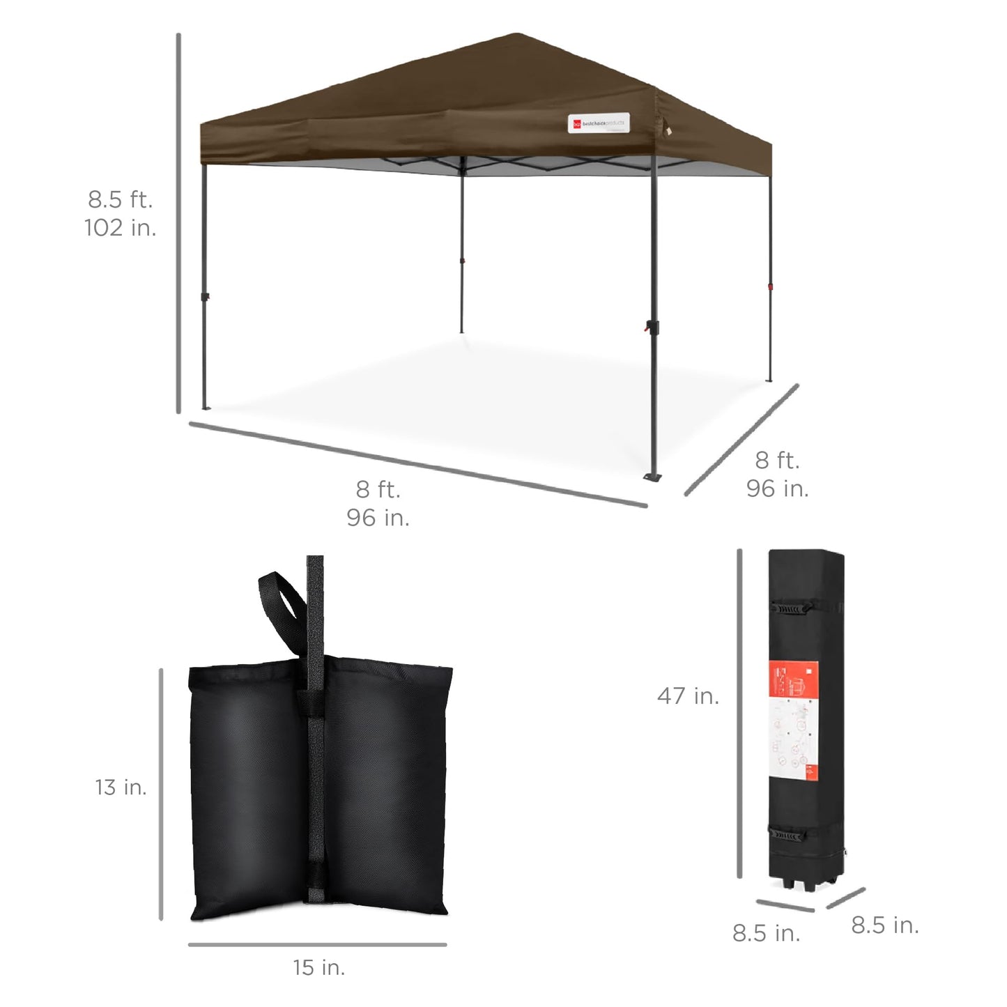 Best Choice Products 8x8ft 1-Person Setup Pop Up Canopy Tent Instant Portable Shelter w/ 1-Button Push, Case, 4 Weight Bags - Brown