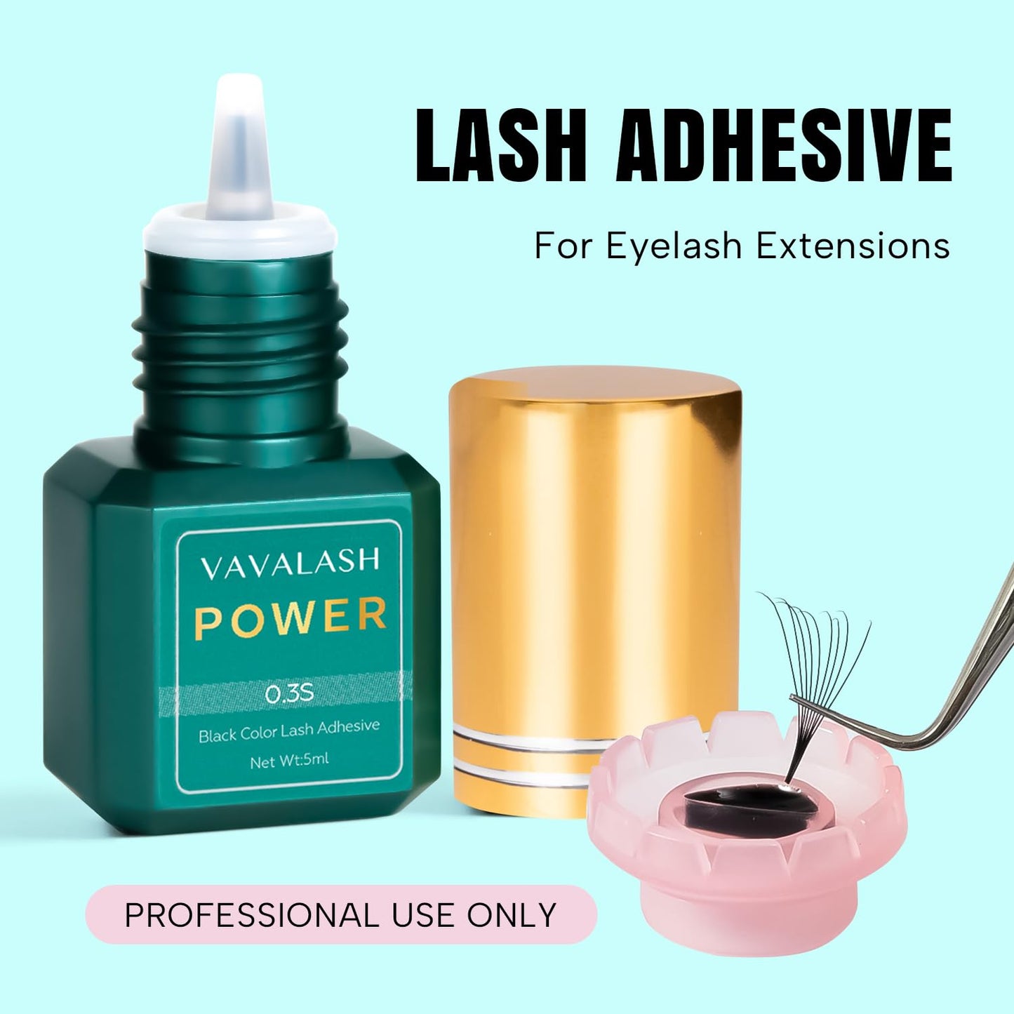 VAVALASH Eyelash Extension Glue Lash Extension Adhesive 0.3 Sec Drying Time Retention 9 Weeks Maximum Bond Lash Glue Long Lasting Black Eyelash Glue Professional Lash Artist Use Only (Power,5ml)