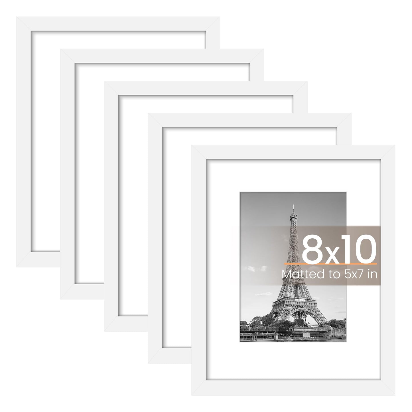 upsimples 8x10 Picture Frame Set of 5, Display Pictures 5x7 with Mat or 8x10 Without Mat, Wall Gallery Photo Frames, White