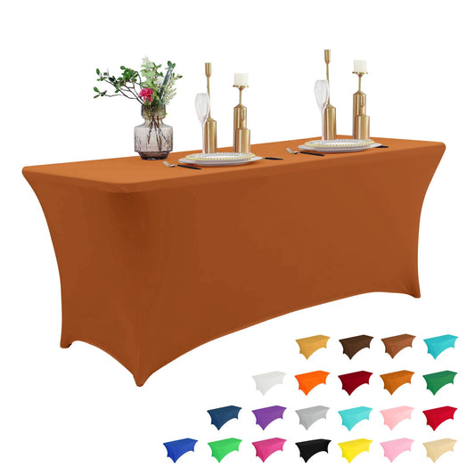 IVAPUPU 4FT Table Cloth for Rectangular Fitted Events Stretch Caramel Table Covers Washable Table Cover Spandex Tablecloth Table Protector for Party, Wedding, Cocktail, Banquet, Festival