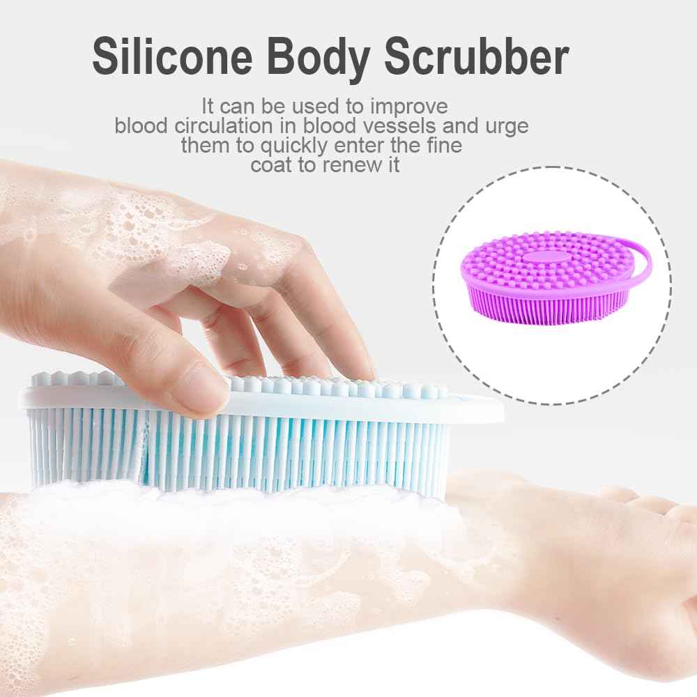 Soft Silicone Body Scrubber 6 PCS Silicone Body Shower, Silicone Loofah 2 in 4 Bath and Shampoo Brush, Body Scrubber Shower Cleaning Exfoliating Use for Sensitive Skin, Lather Well