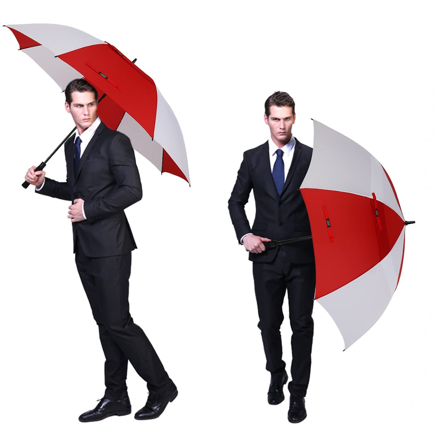 G4Free 54 Inch Automatic Open Golf Umbrella Windproof Extra Large Oversize Double Canopy Vented Windproof Waterproof Stick Umbrellas for Men (Red/White)