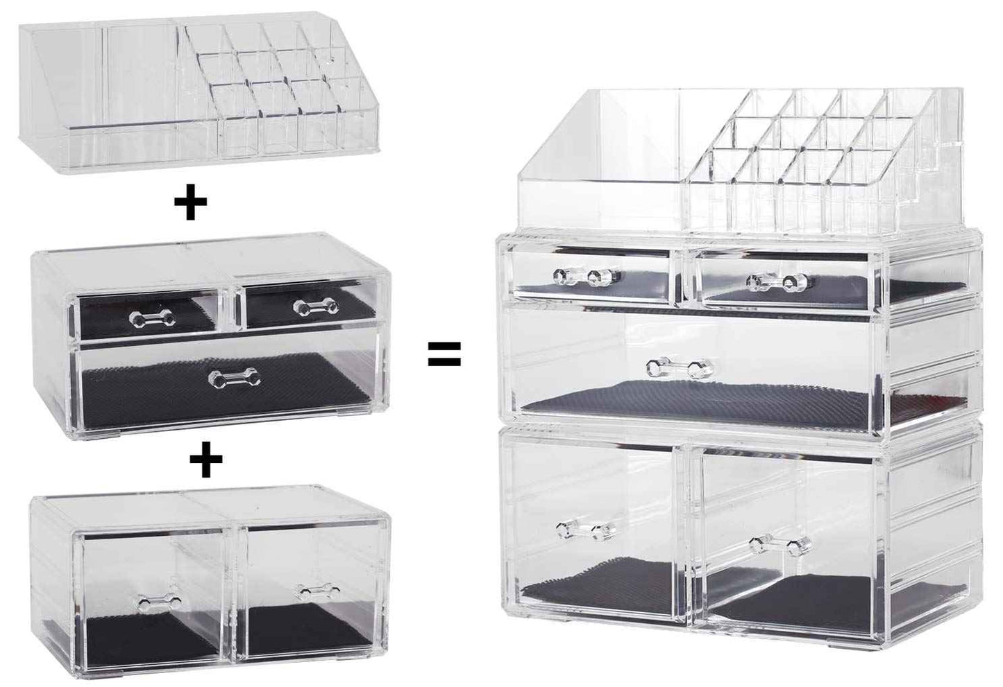 Sooyee Makeup Organizer,Acrylic Cosmetic Organizer Storage Drawers Jewelry and Cosmetic Display Cases Box(5 Drawers 7 Tiers) 3 Pieces Stackable,Clear