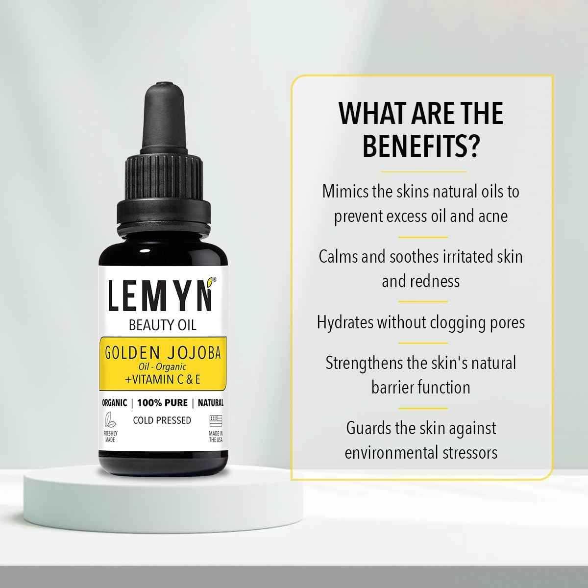 Lemyn Organics Golden Jojoba Oil | Supercharged with Clinically Proven THD Vitamin C | Freshly Made | Deep Hydration & Radiant Boost | Handcrafted Excellence from Santa Barbara