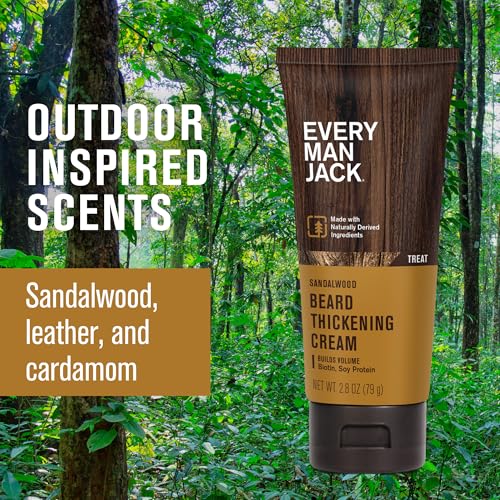 Every Man Jack Beard Thickening Cream - Strengthens, Thickens, Nourishes Beard - Light Sandalwood Scent - Made with Naturally Derived Ingredients like Biotin, Vitamin B6, Soy Protein - 2.8oz - 2 Pack