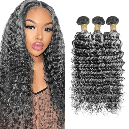 P1B Gray Deep Wave Human Hair Bundles 14" 3-Pack