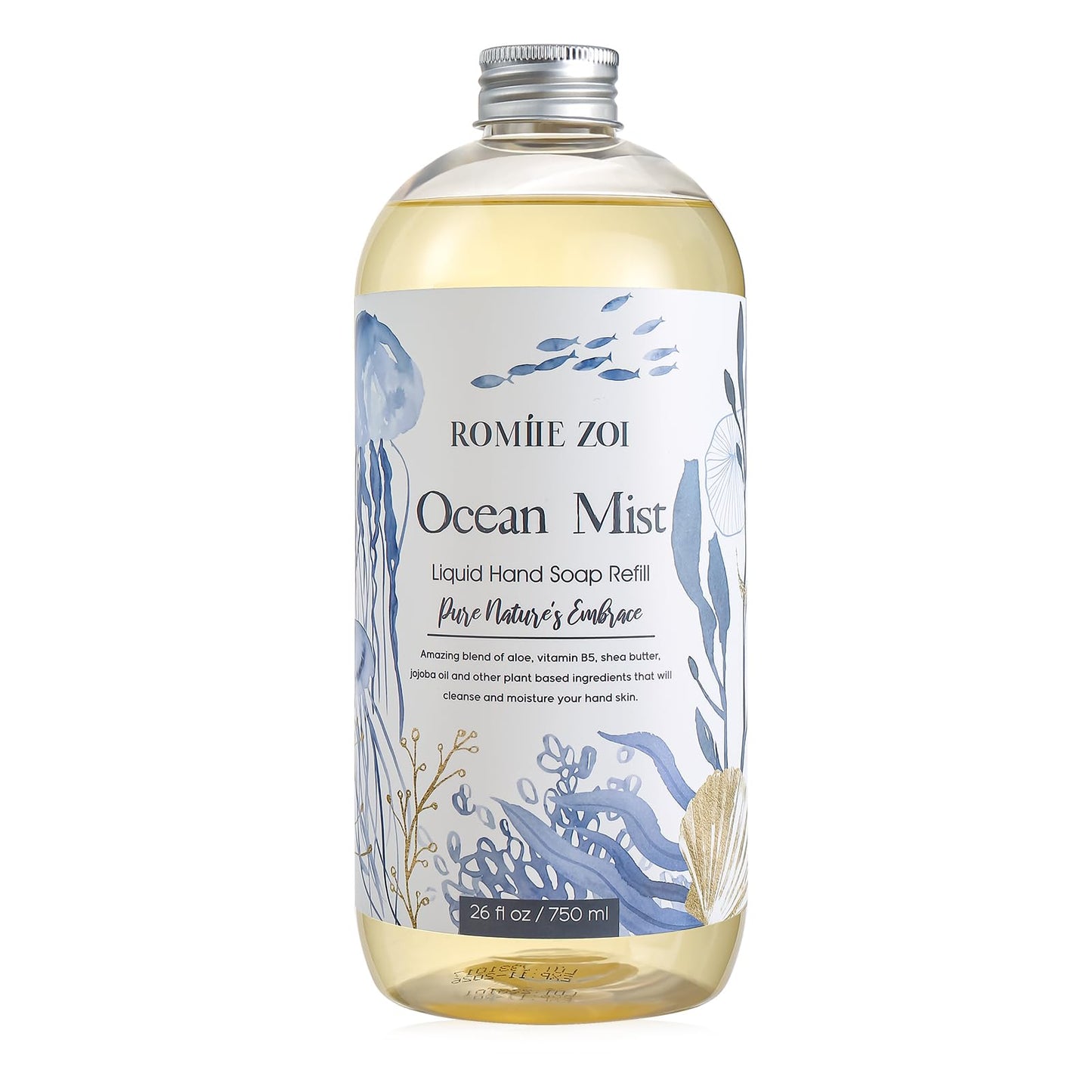 ROMIIE ZOI Liquid Hand Soap Refill, Ocean Charm, Gentle & Moisturizing Formula for Home & Kitchen, 750 ML/ 26 FL OZ