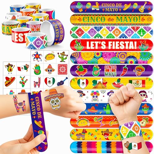 Cinco de Mayo Party Favor Set - 48 Tattoos & 24 Slap Bracelets