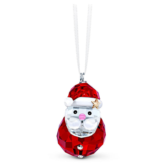 SWAROVSKI Rocking Santa Claus Ornament, for Hanging on a Tree or for Display, Clear Crystal with Red Accent and Gold Stars, Part of The Swarovski Joyful Ornaments Collection