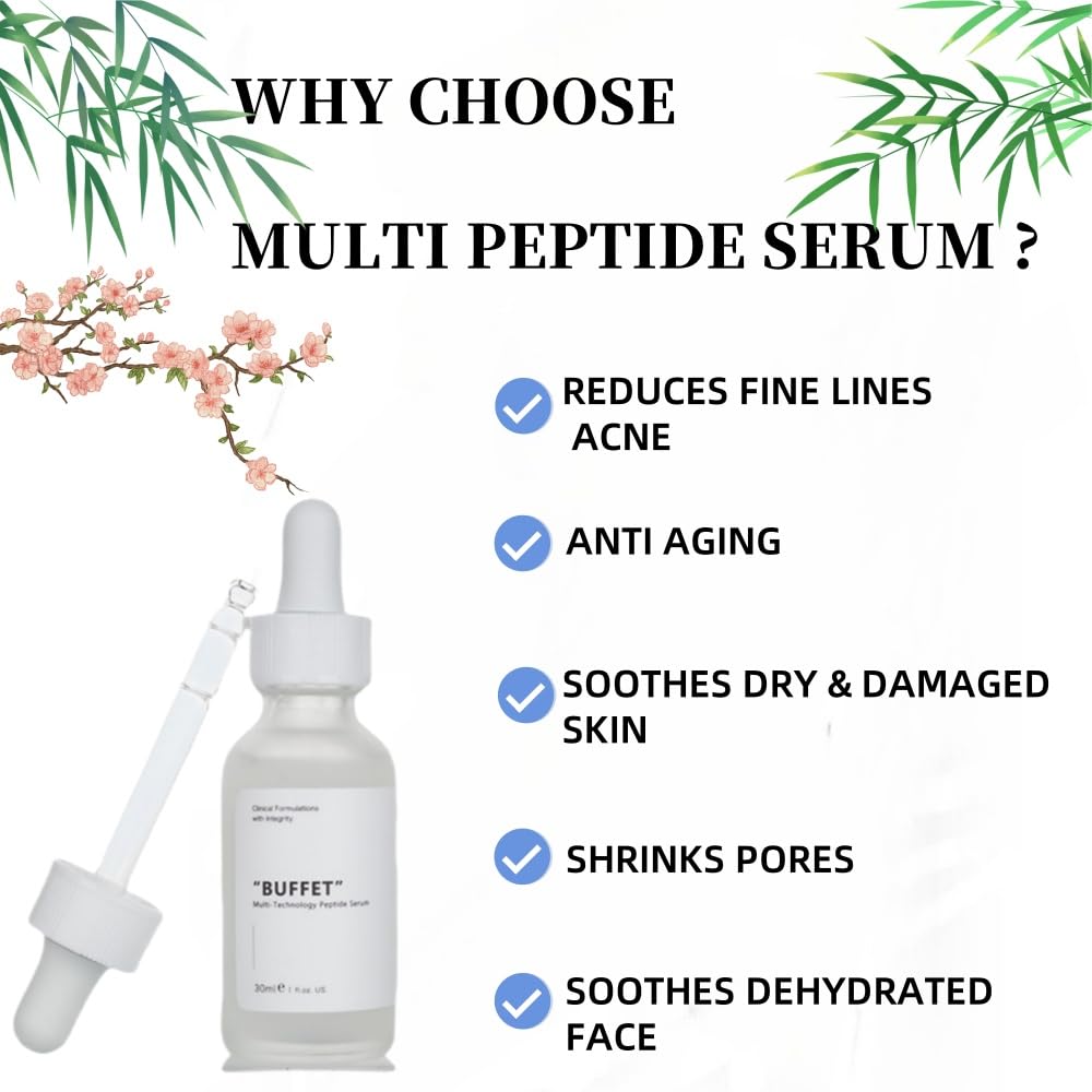 Peptides Serum For Face "Buffet" + Copper Peptides ， Reduce Skin wrinkles, Improve Skin Anti-aging,Moisturizing Peptide Serum, For Reduces Wrinkles And Fine Lines (1, 1PC)