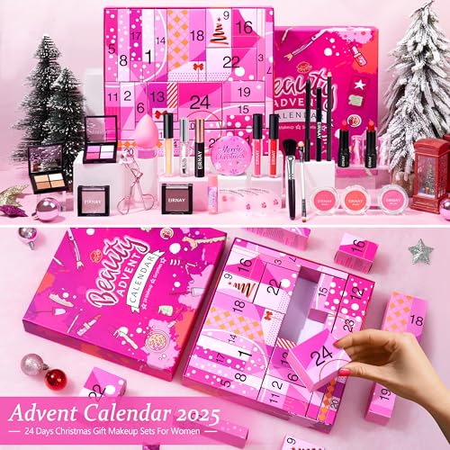 Makeup Advent Calendar 2025 Teen Girls Women Christmas Make Up 24 Days Advent Calendar, Christmas Holiday Festival Cosmetic Starter Makeup Set with 24 Beauty Boxes for Women Girls Teens