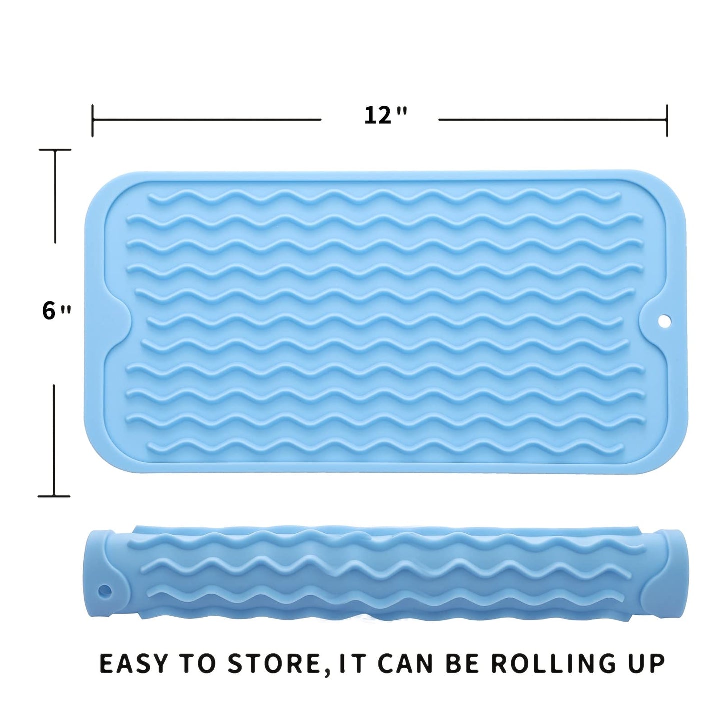 MicoYang Silicone Dish Drying Mat for Multiple Usage,Easy clean,Eco-friendly,Heat-resistant Silicone Mat for Kitchen Counter,Sink,Bar,Bottle,or Cup Light Blue S 12 inches x 6 inches