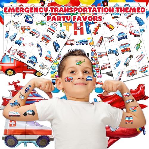 96 PCS Emergency Vehicle Temporary Tattoos for Kids